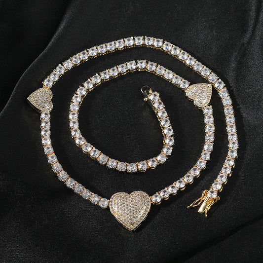 mens gold chain tennis Love heart necklace