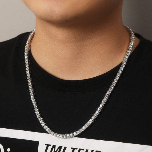 mens gold Rhinestone Row Tennis Chain necklace