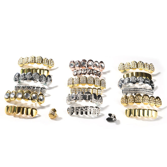 Hip-hop diamond-encrusted and gold-plated teeth grillz