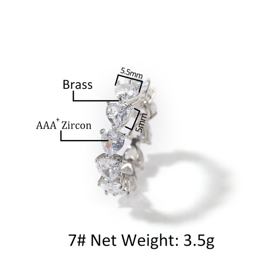 Hip-hop single-row heart-shaped zircon rings