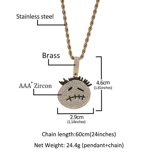 Hip-hop cartoon zircon spiky-head avatar necklace