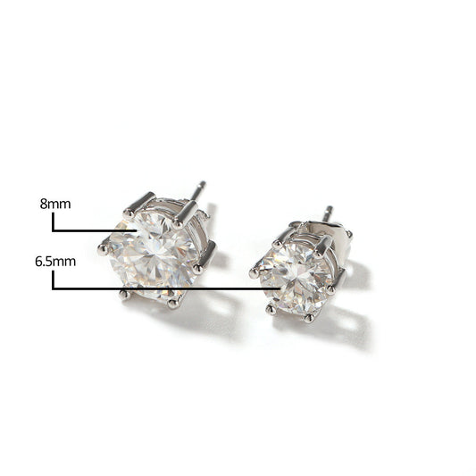 Hip-hop 925 silver moissanite six-prong earrings