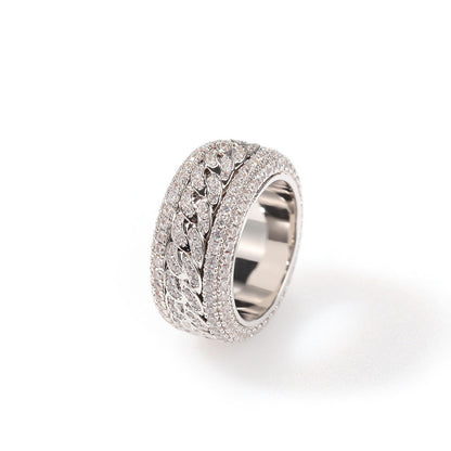 Hip-hop style zircon rotating Cuban ring