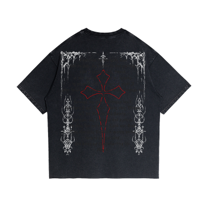 Fallen Angel Garment Dyed Streetwear Tee 260GSM Black Cotton With Faded Raw Hem
