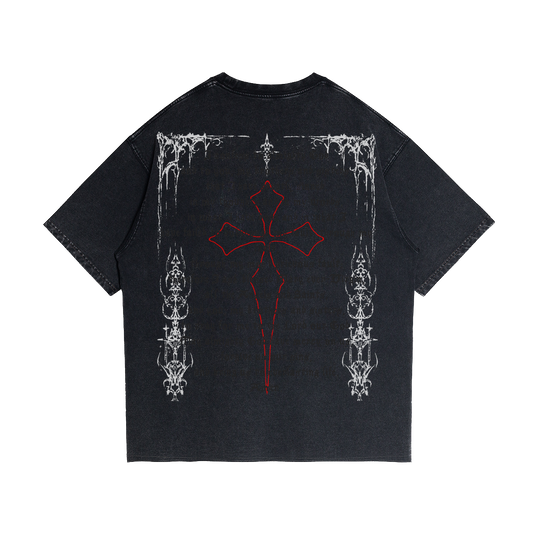 Fallen Angel Garment Dyed Streetwear Tee 260GSM Black Cotton With Faded Raw Hem