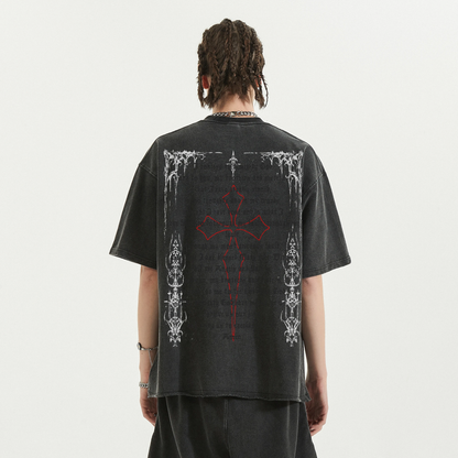 Fallen Angel Garment Dyed Streetwear Tee 260GSM Black Cotton With Faded Raw Hem