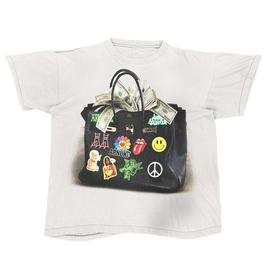 White Designer Bag Streetwear Tee Loose Fit T Shirt 190 GSM Cotton Heavyweight Premium