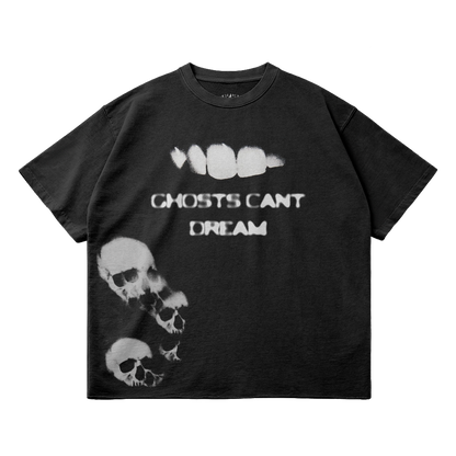Ghosts Cant Dream Garment Dyed Streetwear Tee 260GSM Black Cotton With Faded Raw Hem