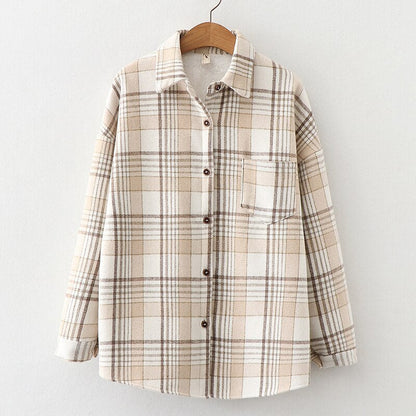 Velvet Thicken Plaid Shirts Blouses Autumn Winter Warm Shirts