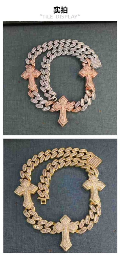 mens gold cross cuban link chain necklace