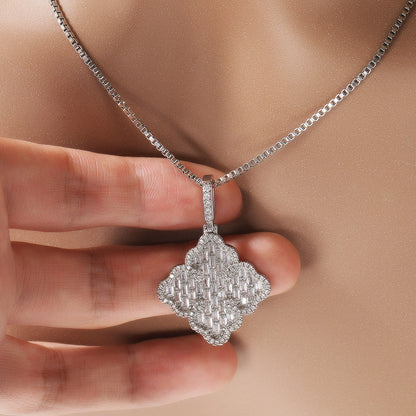 Full-diamond zircon four-leaf clover necklace