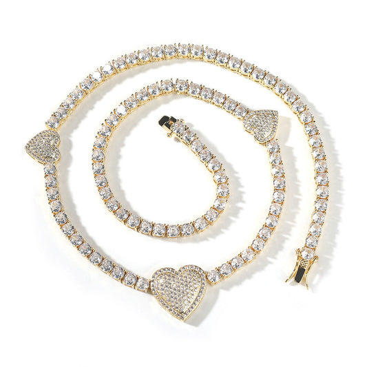 mens gold chain tennis Love heart necklace