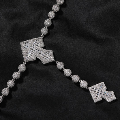 Hip Hop Beaded Zirconia Cross Necklace
