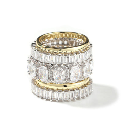 Cool and handsome men's hip-hop diamond-encrusted five-piece ring set