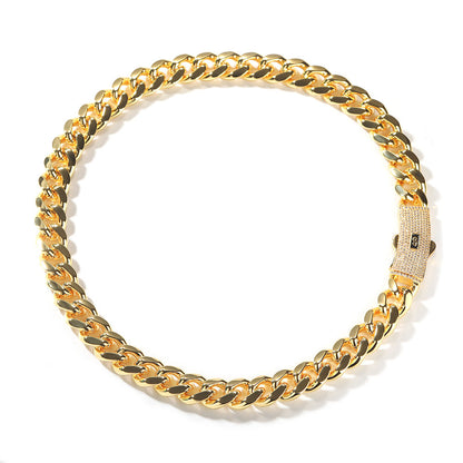 Hip-hop diamond-encrusted clasp smooth Cuban chain