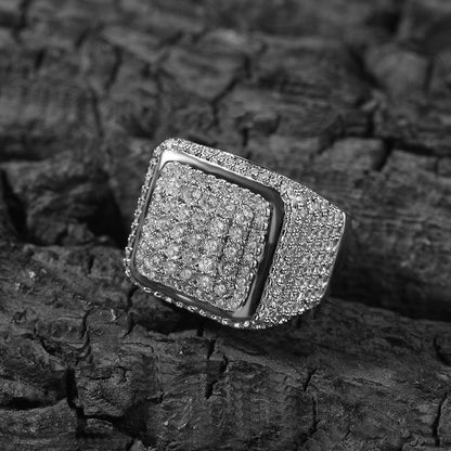 Hip-hop large square ring with zircon
