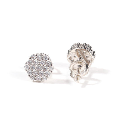 Hip Hop diamond-encrusted 925 silver stud earrings