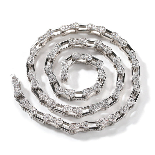 Hip Hop Rhinestone 5mm Bicycle Chain Necklace