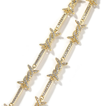 Hiphop zircon-encrusted barbed wire necklace