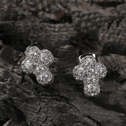 Hip-hop fashion diamond-encrusted cross stud earrings