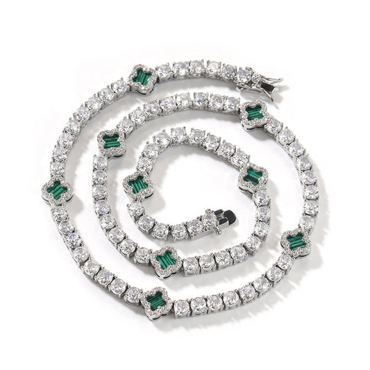 Hip-hop four-leaf clover diamond tennis chain necklace bracelet