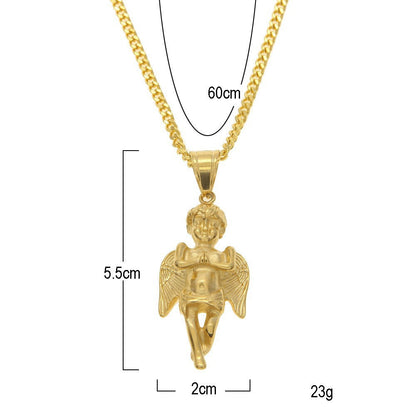 Hip Hop Winged Angel Pendant Necklace