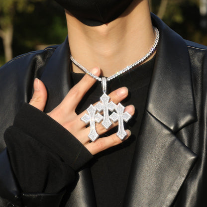 Retro Cross Square Zircon Inlay Necklace