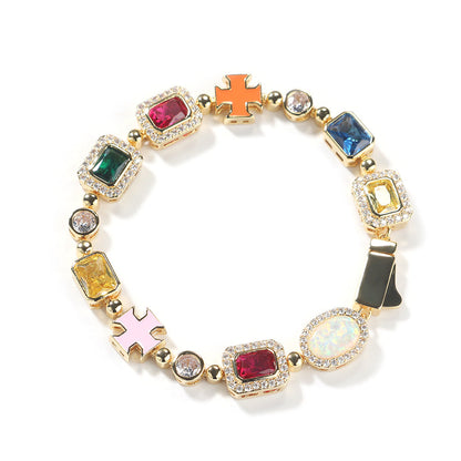 Hip-hop diamond multi-colored gemstone necklace