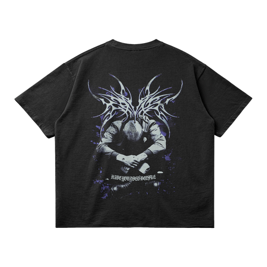 Kryptic Myst Garment Dyed Streetwear Tee 260GSM Cotton Faded Raw Hem True To Size