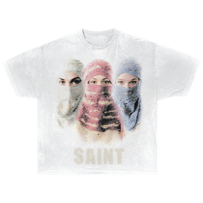 Saint Streetwear Tee White Cotton DTG Print Distressed Graphic True To Size